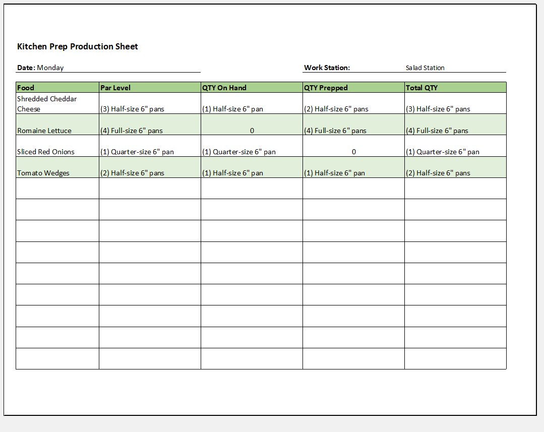 Free Kitchen Prep List Template