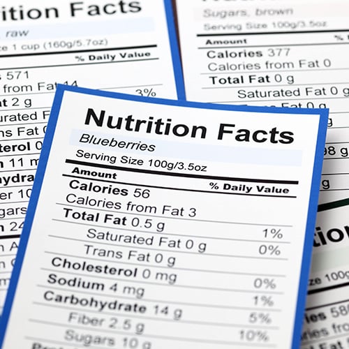 multiple stacked pieces of paper with nutrition facts