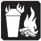 Black and white graphic of trash can on fire next to pile of wood on fire
