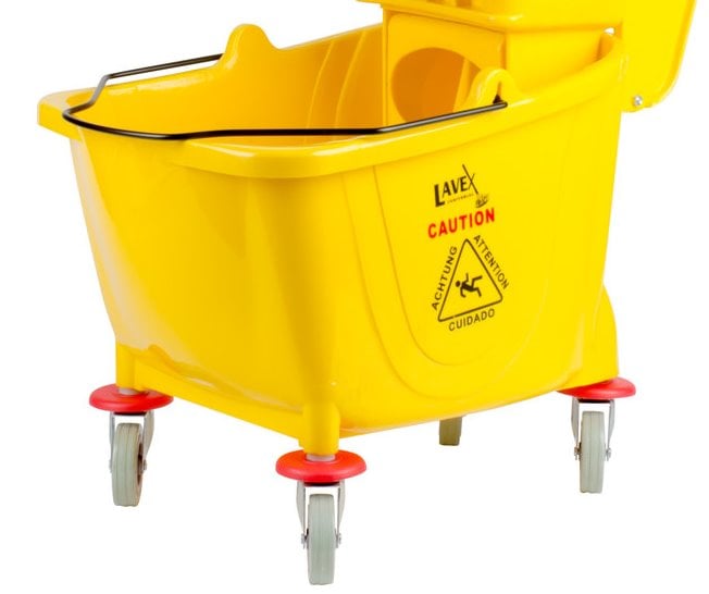 yellow Lavex mop bucket with four casters