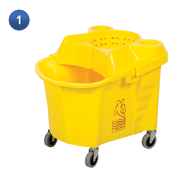 Yellow funnel-type mop wringer with casters