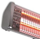 Aluminum exterior patio heater with metal grates and heated interior