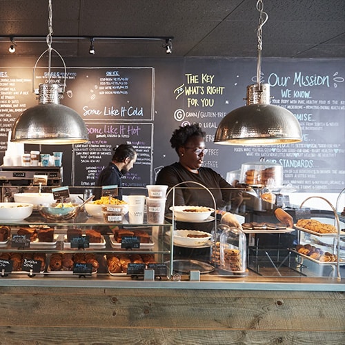 Woman working in a cafe