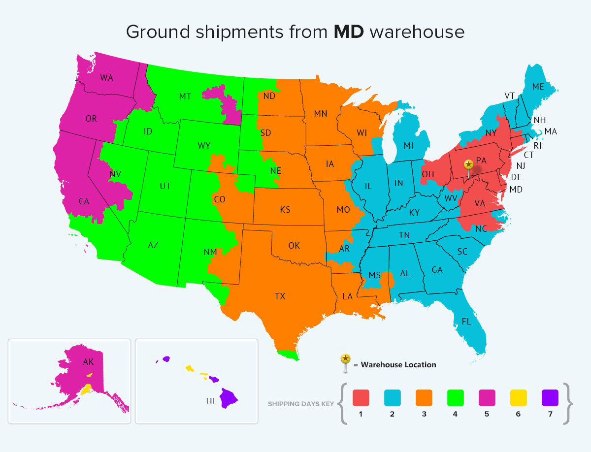 Maryland Ground Warehouse Location Shipping