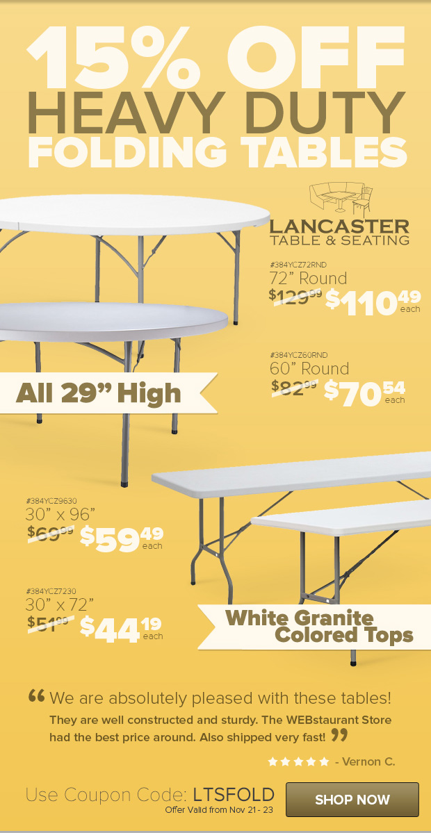15% OFF Lancaster Table and Seating Folding Tables!