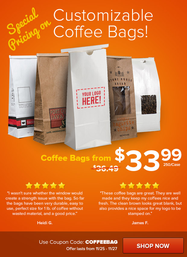 Special Pricing on Customizable Coffee Bags