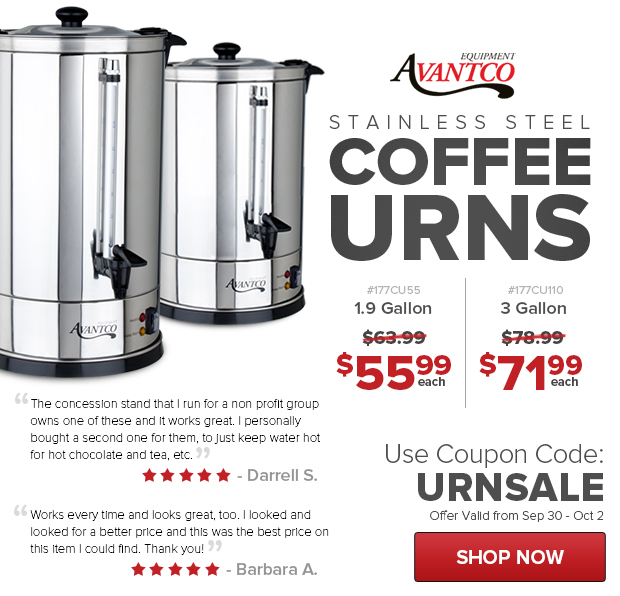 Avantco Coffee Urns on Sale!