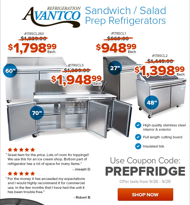 Avantco Sandwich / Salad Prep Refrigerators