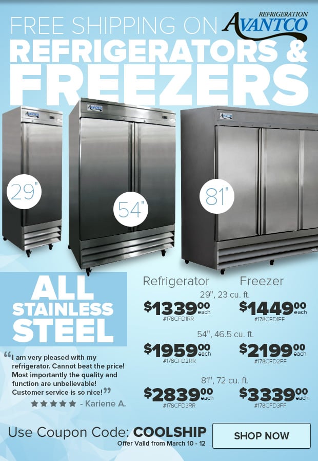 Free Shipping on Avantco Refrigerators and Freezers!