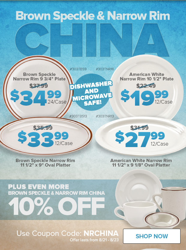 10% Off Narrow Rim and Brown Speckle China!
