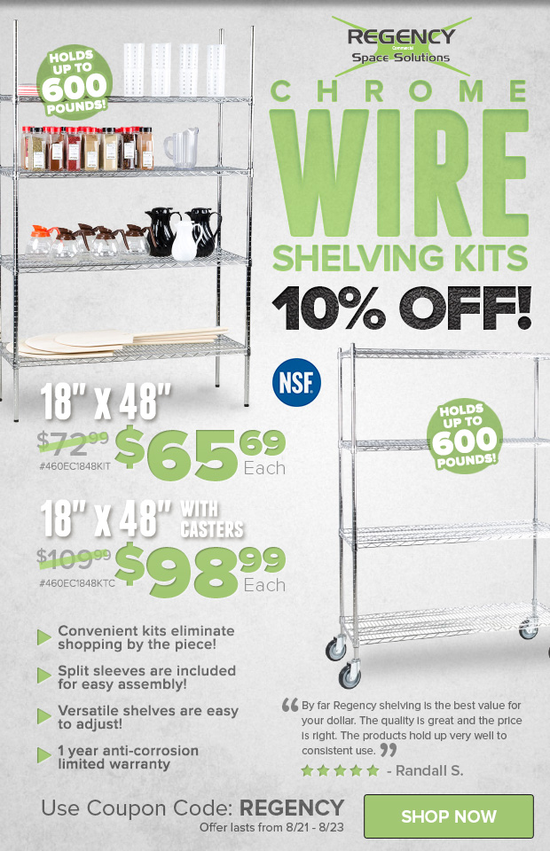 10% Off Chrome Wire Shelving Kits!