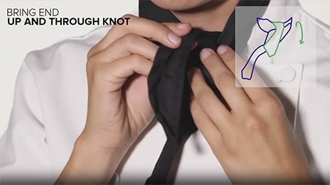 How to tie a neckerchief - step 6 - bring end up and through knot