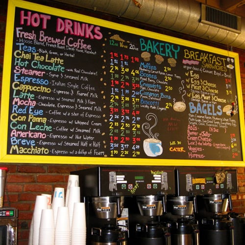 colorful coffee shop menu board