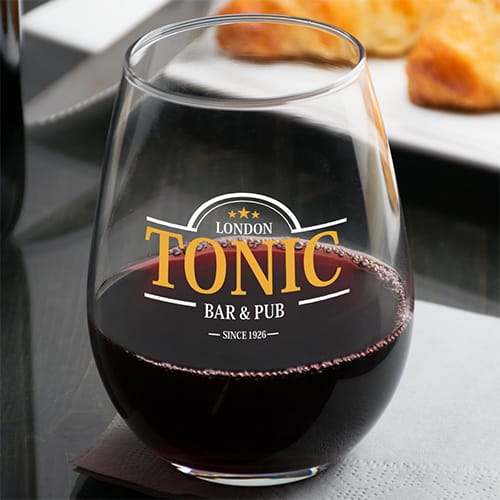 Stemless wine glass with custom logo