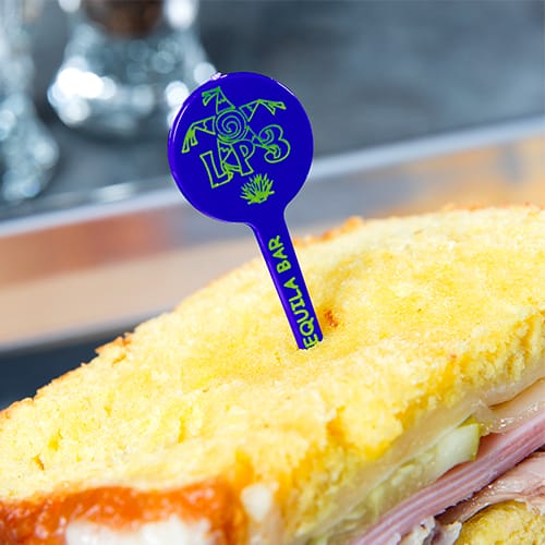 Blue Food Pick with custom logo