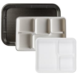 EcoChoice 12 x 8 1/2 Compostable Sugarcane / Bagasse 5 Compartment Long  Tray - 300/Case