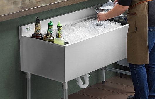 Regency 18 x 36 Underbar Ice Bin with 7 Circuit Post-Mix Cold Plate,  Sliding Lid, and Bottle Holders - 79 lb.